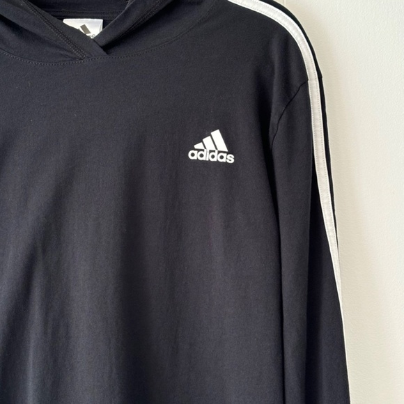 Adidas three stripes black pullover hoodie 100% Cotton size large - Picture 6 of 10